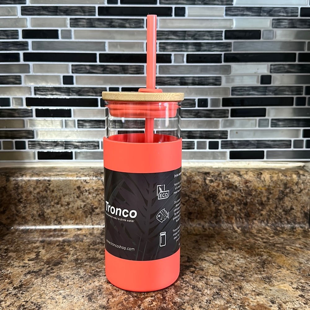 Tronco eco friendly glass tumblers bamboo lid & silicon sleeve watermelon clr